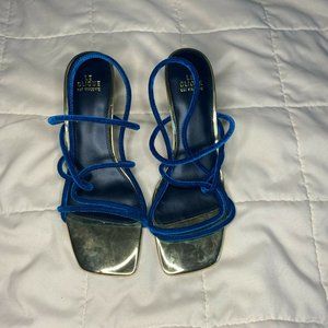 Le Clique Royal Blue Strappy Sandals with Silver Toe Cap